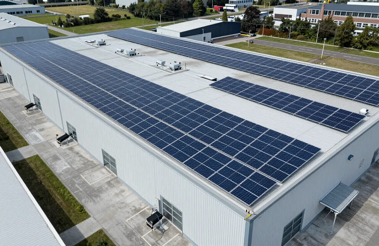 Zonnepanelen op het dak van een bedrijfshal